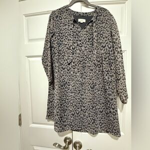 LOFT Black and Gray Animal Print Dress